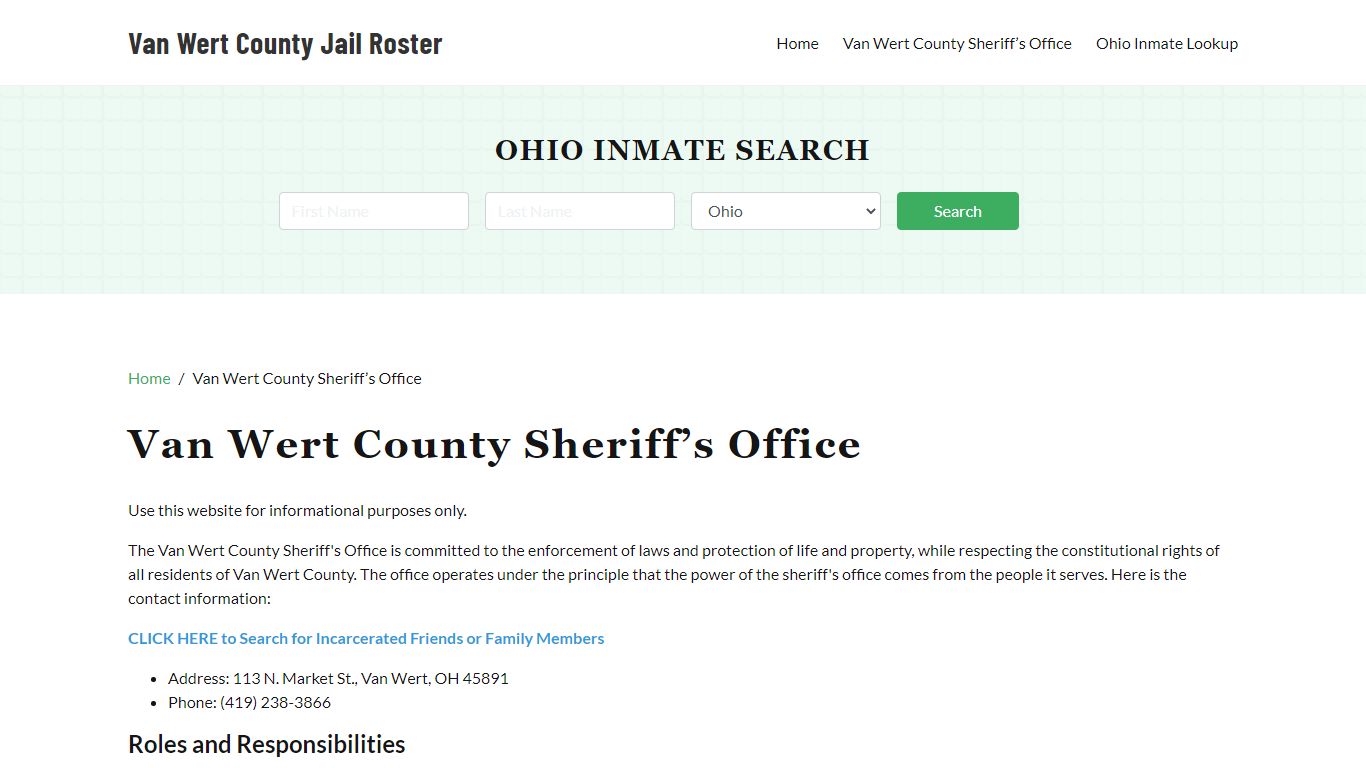 Van Wert County Sheriff Office, OH, Arrest Warrants Search