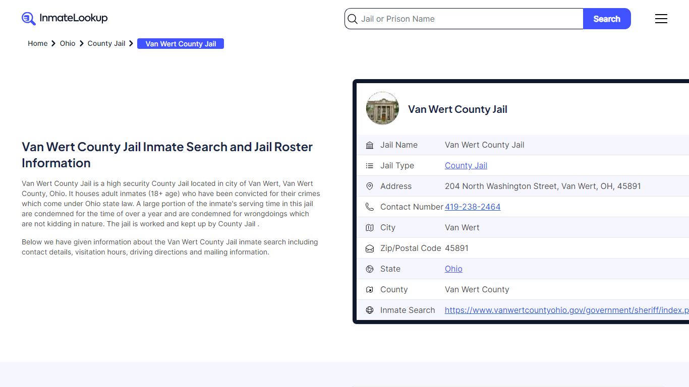 Van Wert County Jail (OH) Inmate Search Ohio - Inmate Lookup